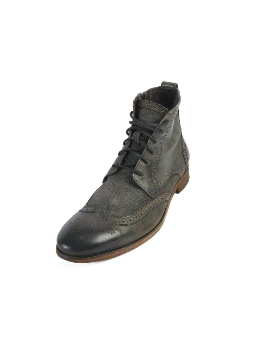 John Varvatos Black Distressed Leather and Canvas Boots 10.5 37443